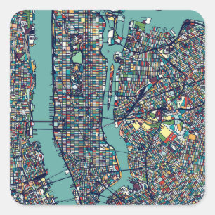 Adesivo Quadrado Mapa de Manhattan New York