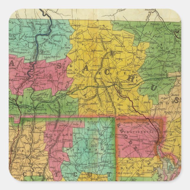 Adesivo Quadrado Mapa de Massachusetts e Connecticut (Frente)