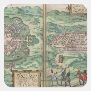 Adesivo Quadrado Mapa de México e de Cuzco, 'de Civitates Orbis Te