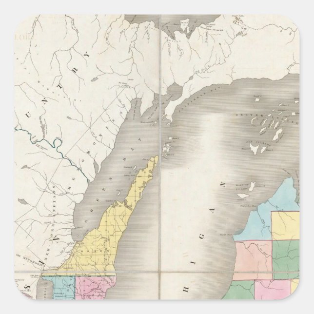 Adesivo Quadrado Mapa de Michigan e Parte do Território de Wisconsi (Frente)