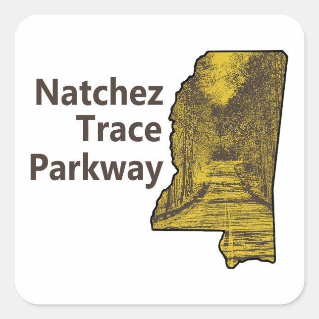 Adesivo Quadrado Mapa de Natchez Trace Parkway Mississippi (Frente)