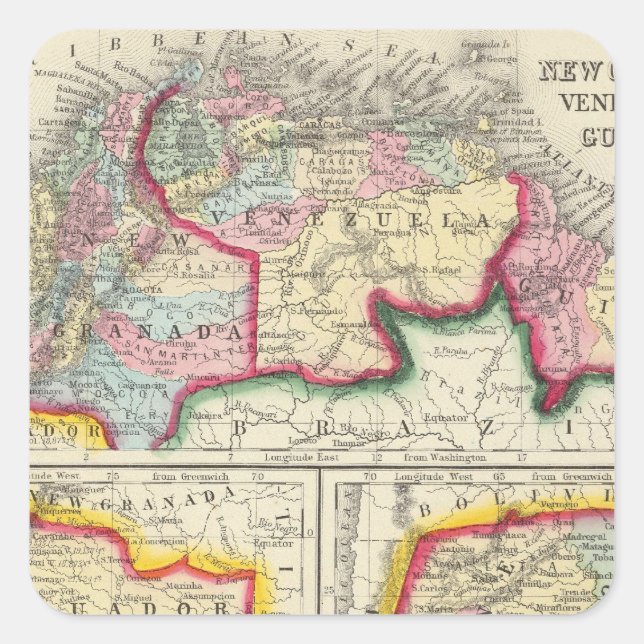 Adesivo Quadrado Mapa De Nova Granada, Venezuela E Guiana (Frente)