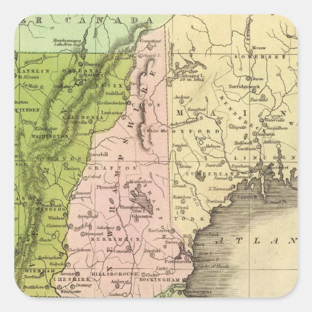 Adesivo Quadrado Mapa de Olney para os Estados do Leste (Frente)