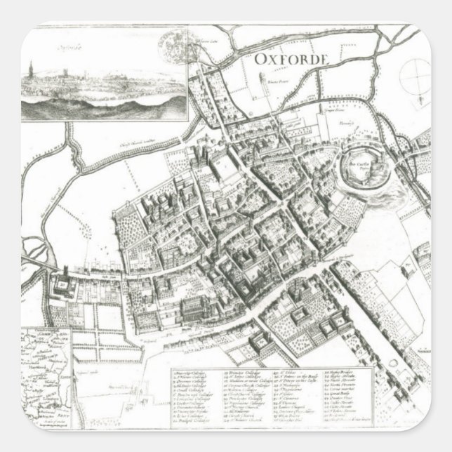 Adesivo Quadrado Mapa de Oxford, 1643 (Frente)