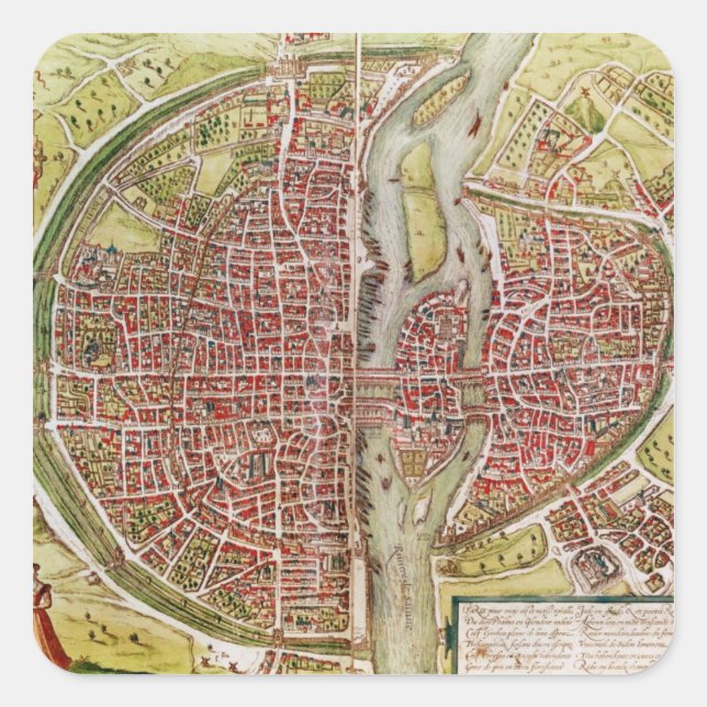 Adesivo Quadrado Mapa de Paris de Civitates orbis terrarrum (Frente)
