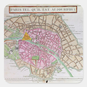 Adesivo Quadrado Mapa de Paris, em junho de 1800