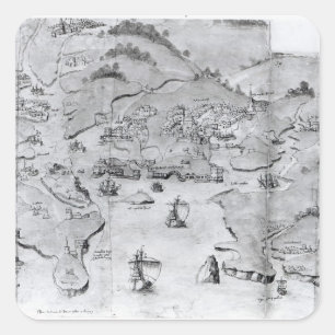 Adesivo Quadrado Mapa de Plymouth, c.1539