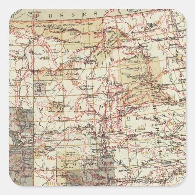 Adesivo Quadrado Mapa de progresso de 1878 dos Inquéritos Geográfic (Frente)