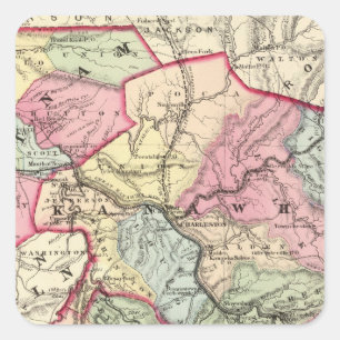 Adesivo Quadrado Mapa de Putnam, Kanawha, condados de Boone