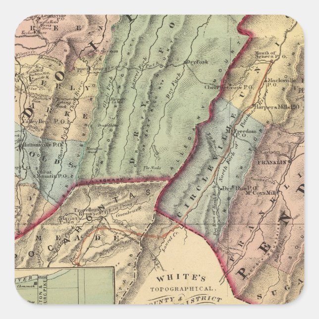 Adesivo Quadrado Mapa de Randolph, condados de Pendleton (Frente)