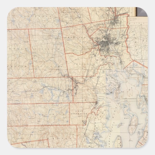 Adesivo Quadrado Mapa de Rhode Island composto (Frente)