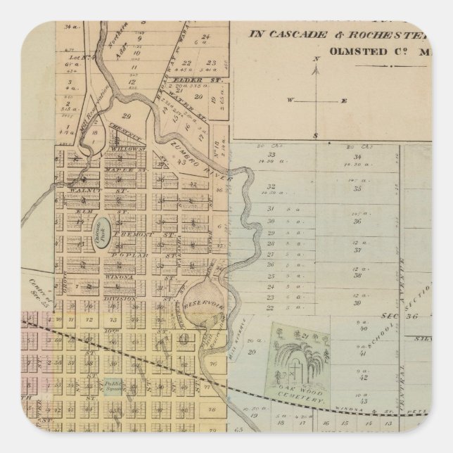 Adesivo Quadrado Mapa de Rochester, Minnesota (Frente)