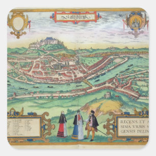 Adesivo Quadrado Mapa de Salzburg, de "Civitates Orbis Terrarum" b