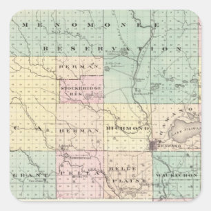 Adesivo Quadrado Mapa de Shawano County, estado de Wisconsin