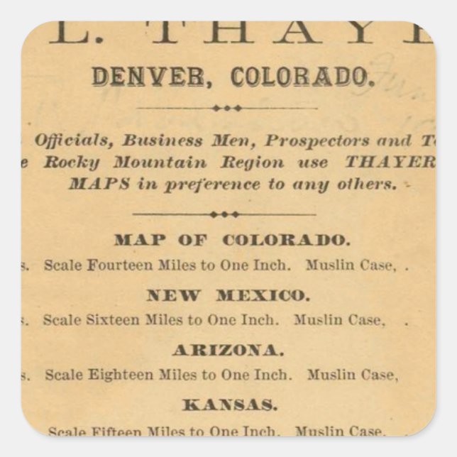Adesivo Quadrado Mapa de Thayer do Colorado (Frente)