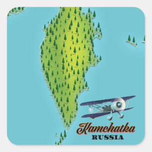 Adesivo Quadrado Mapa de viagem da Rússia da Península de Kamchat