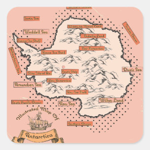 Adesivo Quadrado Mapa de viagem ilustrado Antártica