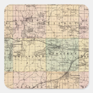 Adesivo Quadrado Mapa de Waukesha County, estado de Wisconsin