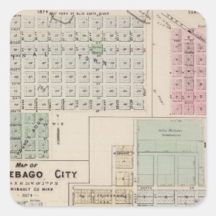 Adesivo Quadrado Mapa de Winnebago City Map of Blue Earth, Minnesot