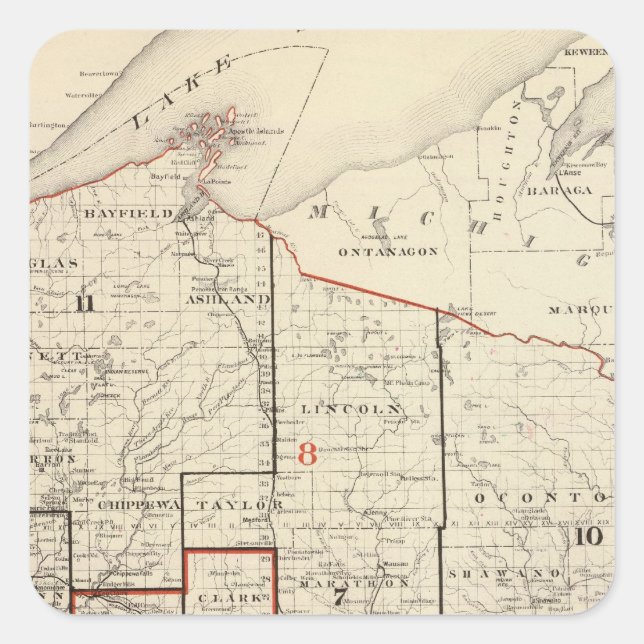 Adesivo Quadrado Mapa de Wisconsin (Frente)