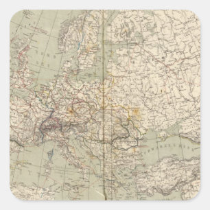 Adesivo Quadrado Mapa do atlas de Europa que mostra estradas de