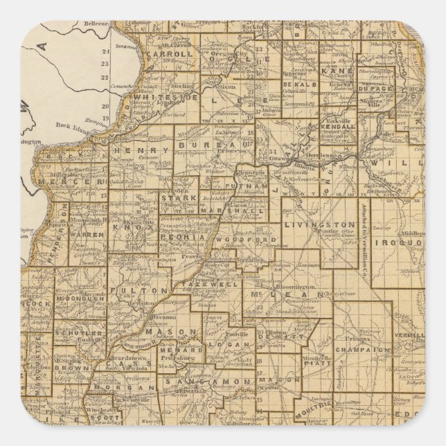 Adesivo Quadrado Mapa do atlas de Illinois (Frente)