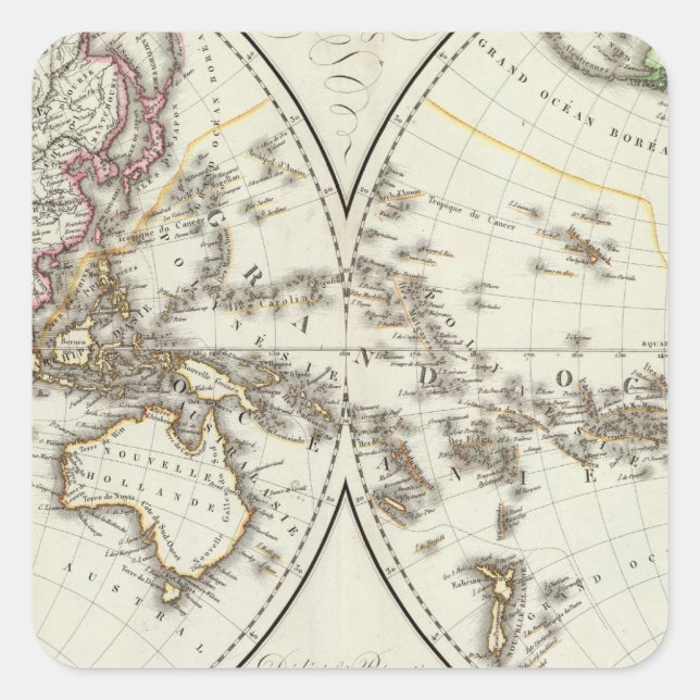 Adesivo Quadrado Mapa do Atlas de Paris (Frente)