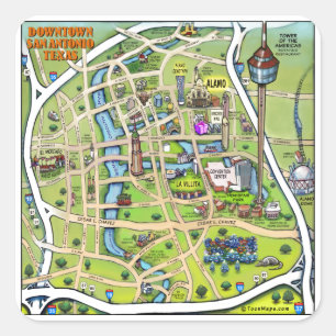 Adesivo Quadrado Mapa do Cartoon San Antonio centro