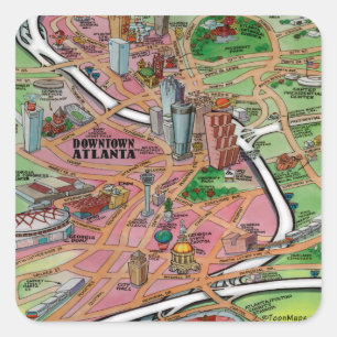 Adesivo Quadrado Mapa do centro dos desenhos animados de Atlanta