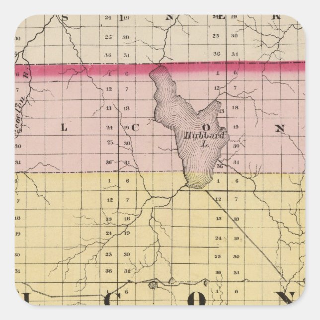 Adesivo Quadrado Mapa do Condado de Alcona, Michigan (Frente)