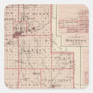 Adesivo Quadrado Mapa do Condado de Clay com Staunton, harmonia