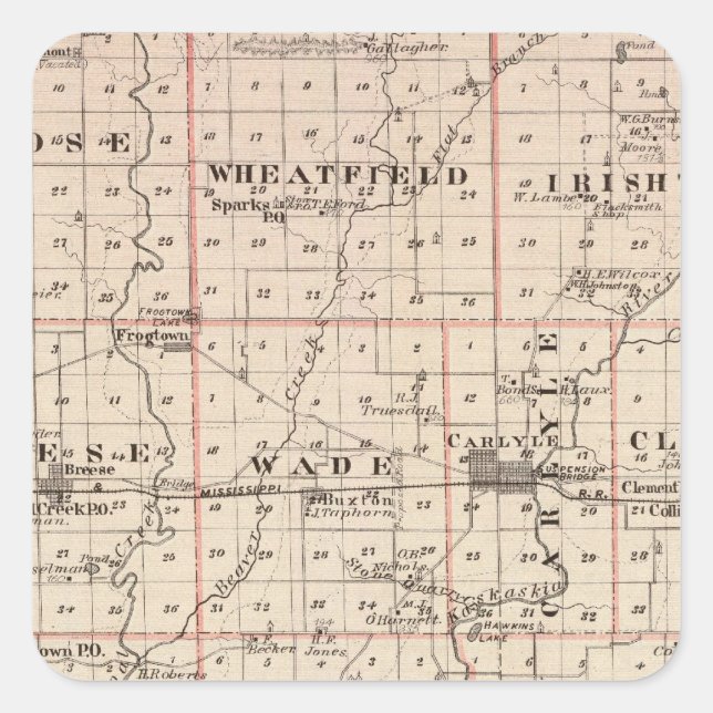 Adesivo Quadrado Mapa do Condado de Clinton (Frente)