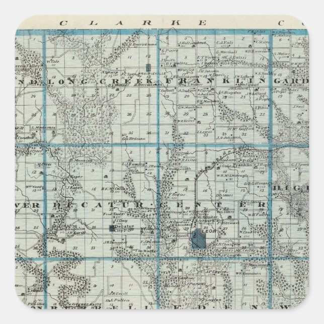 Adesivo Quadrado Mapa do Condado de Decatur, Estado de Iowa (Frente)