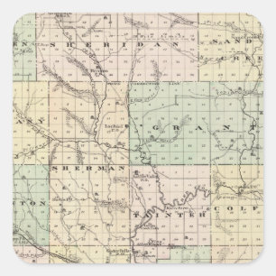 Adesivo Quadrado Mapa do Condado de Dunn, Estado de Wisconsin