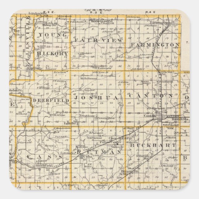 Adesivo Quadrado Mapa do Condado de Fulton e de Lewistown (Frente)