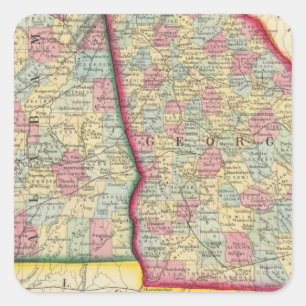 Adesivo Quadrado Mapa do condado de Geórgia, e de Alabama