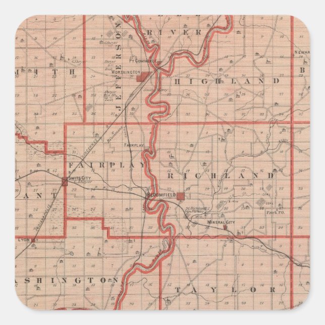 Adesivo Quadrado Mapa do Condado de Greene (Frente)