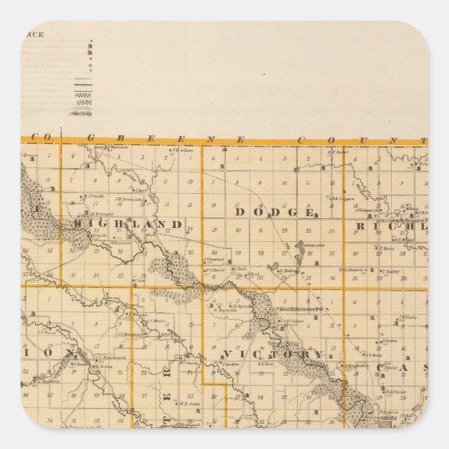 Adesivo Quadrado Mapa do condado de Guthrie, Estado de Iowa (Frente)