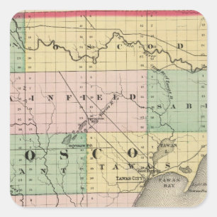 Adesivo Quadrado Mapa do Condado de Iosco, Michigan