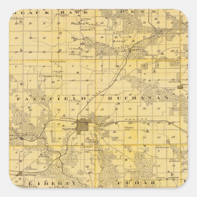 Adesivo Quadrado Mapa do Condado de Jefferson, Estado de Iowa (Frente)