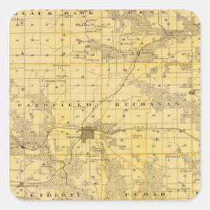 Adesivo Quadrado Mapa do Condado de Jefferson, Estado de Iowa