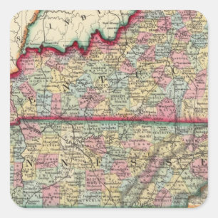 Adesivo Quadrado Mapa do condado de Kentucky, e de Tennessee