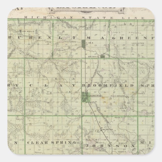 Adesivo Quadrado Mapa do condado de Lagrange com La Grange, Lima (Frente)