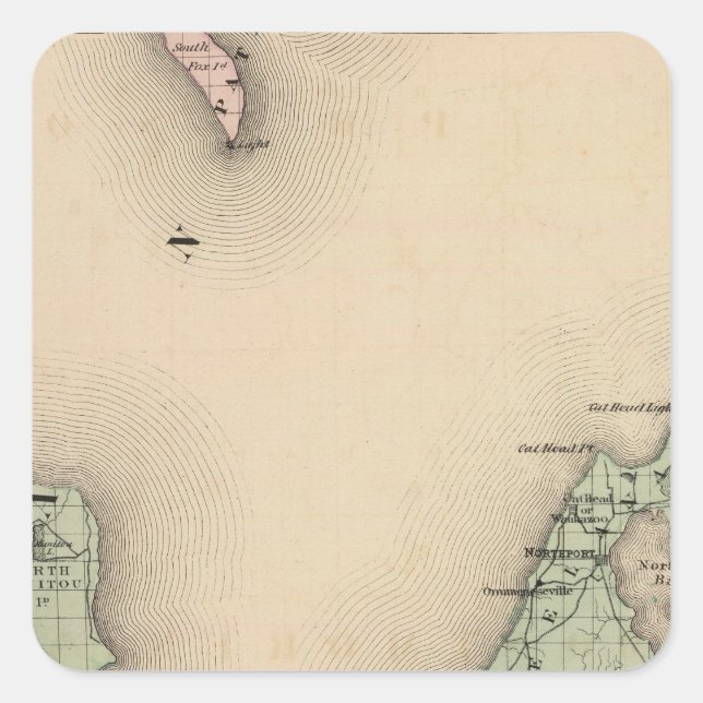 Adesivo Quadrado Mapa do Condado de Leelanau, Michigan (Frente)