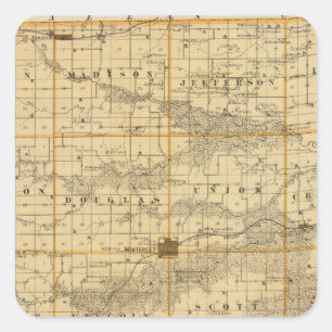 Adesivo Quadrado Mapa do Condado de Madison, Estado de Iowa