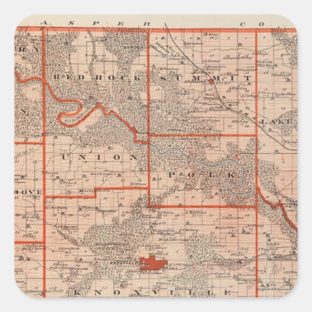 Adesivo Quadrado Mapa do Condado de Marion, Estado de Iowa (Frente)