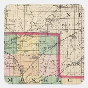Adesivo Quadrado Mapa do Condado de Muskegon, Michigan