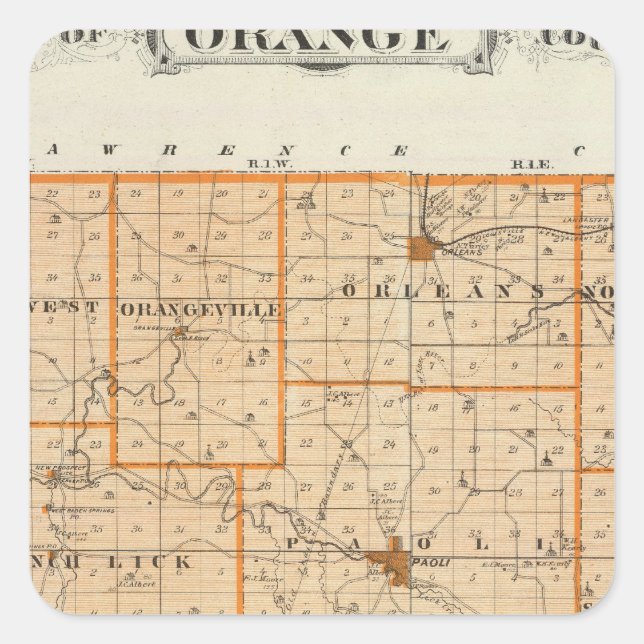 Adesivo Quadrado Mapa do Condado de Orange (Frente)