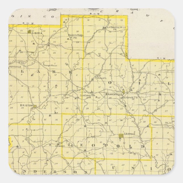 Adesivo Quadrado Mapa do Condado de Perry (Frente)