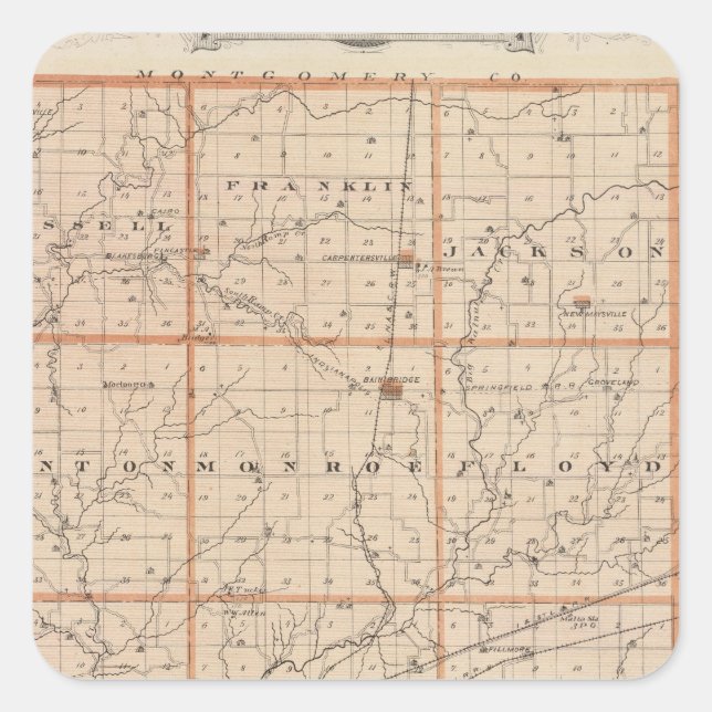 Adesivo Quadrado Mapa do Condado de Putnam (Frente)